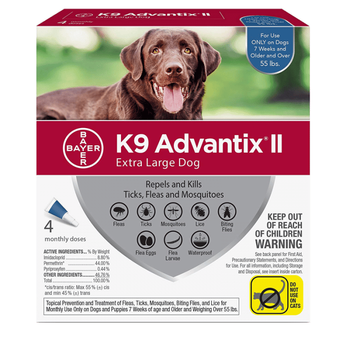 Bayer K9 Advantix II Flea and Tick Treatment for Extra Large Dogs, 4 ...