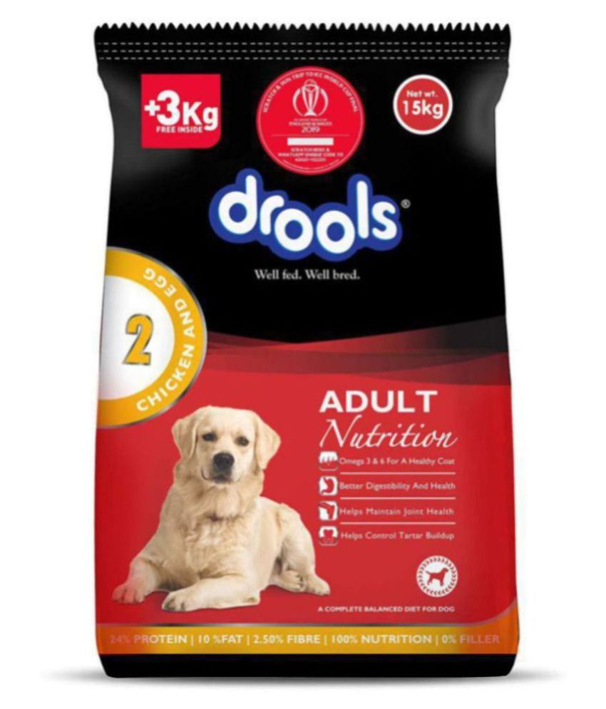 Drools Chicken and Egg Adult Dog Food, 15kg (+3kg free ...