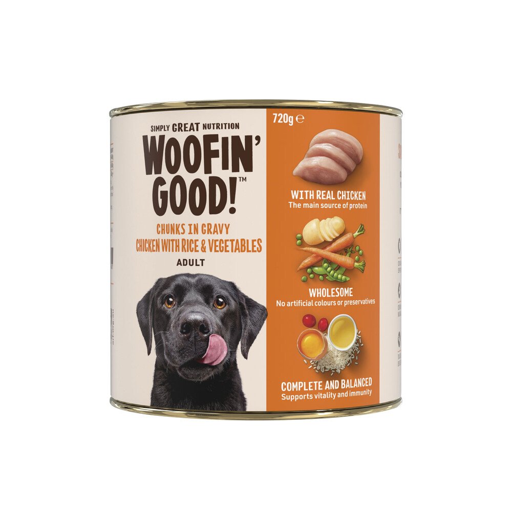 Woofin Good Chunks In Gravy Chicken Rice &  Veg Dog Food ...